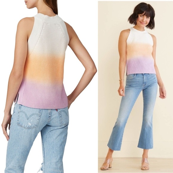525 AMERICA Cotton Rib Knit Ombre Pastel Stripe Halter Neck Sweater Tank Top M - Picture 4 of 8